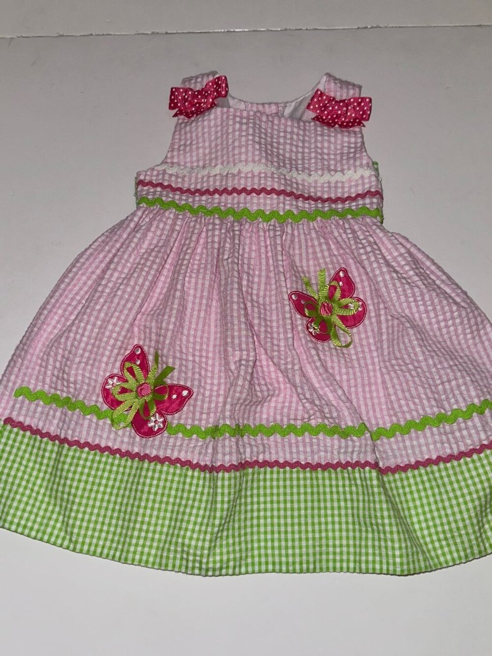 EMILY ROSE 2T Girl Pink Seersucker Dress Grosgrain Ribbon TRIM butterflies